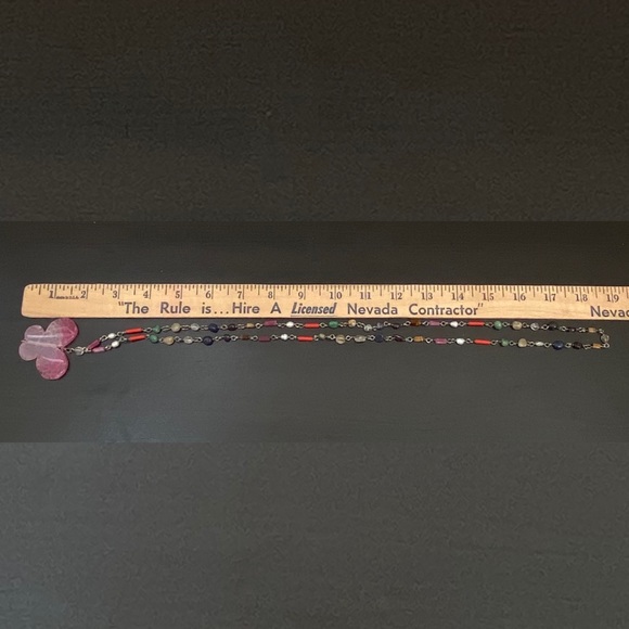 Handmade Pink Butterfly Pendant Genuine Stones Beaded Long Necklace - Picture 5 of 11